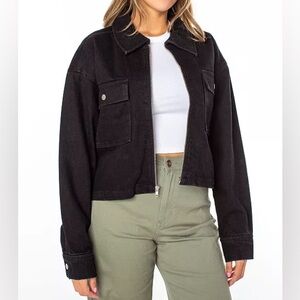 Celebrity Pink cropped black denim jacket shacket